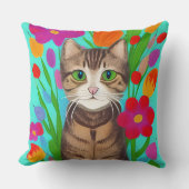 フォークアートお洒落スタイルキャットアンドフラワーズ クッション (正面)