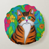 フォークアートお洒落スタイルキャットアンドフラワーズ ラウンドクッション (裏面)
