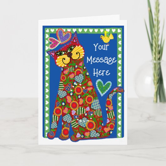 フォークアートと猫からバレンタインデー シーズンカード (正面)