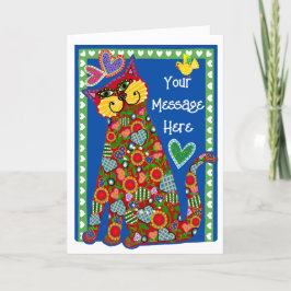 フォークアートと猫からバレンタインデー シーズンカード