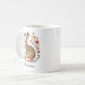 フォークアートのウサギモノグラム コーヒーマグカップ (正面左)