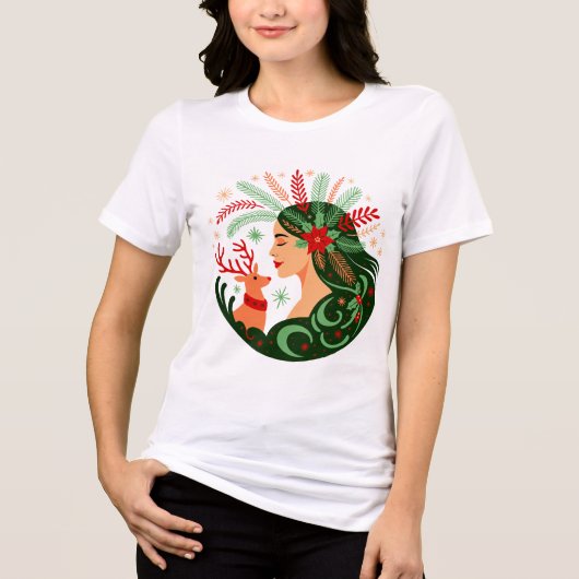フォークアートのクリスマスの精神 トライブレンドＴシャツ (正面)