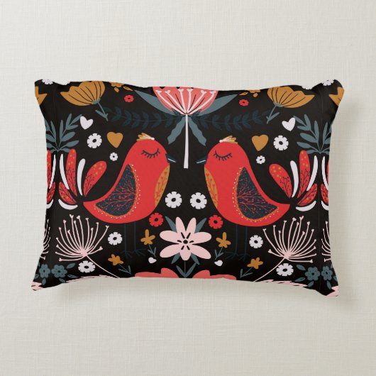 フォークアートのスカンジナビアカラフルの花模様 アクセントクッション (裏面)