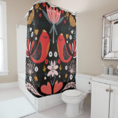 フォークアートのスカンジナビアカラフルの花模様 シャワーカーテン (インサイチュ)