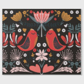 フォークアートのスカンジナビアカラフルの花模様 ラッピングペーパー (フラット)