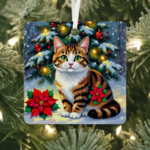 フォークアートのトラ猫とカスタムメッセージのクリスマス