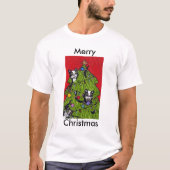 フォークアートの猫のクリスマスツリー Tシャツ (正面)