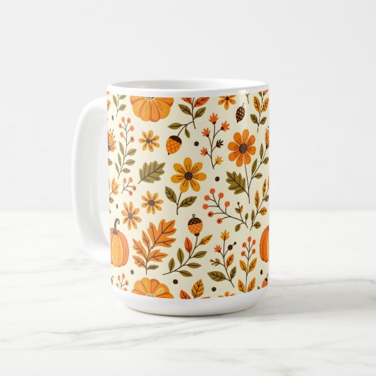 フォークアートの秋の花と感謝祭 コーヒーマグカップ (正面左)
