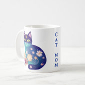 フォークアートの花と猫の母 コーヒーマグカップ (正面左)