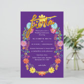 フォークアートの花のフィエスタの結婚式の招待状 Boda (スタンド正面)