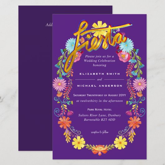 フォークアートの花のフィエスタの結婚式の招待状 Boda (正面/裏面)