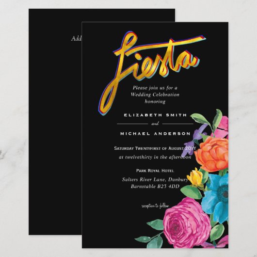 フォークアートの花のフィエスタの結婚式の招待状 Boda  (正面/裏面)