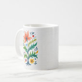フォークアートの花の木 コテージコア風 ルスティックボタニカル コーヒーマグカップ (正面左)