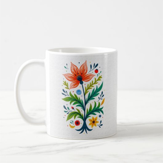 フォークアートの花の木 コテージコア風 ルスティックボタニカル コーヒーマグカップ (左)
