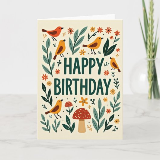 フォークアートの花の誕生日カード カード (正面)