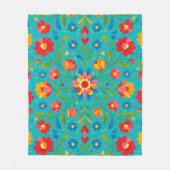 フォークアートの花柄  フリースブランケット (正面)