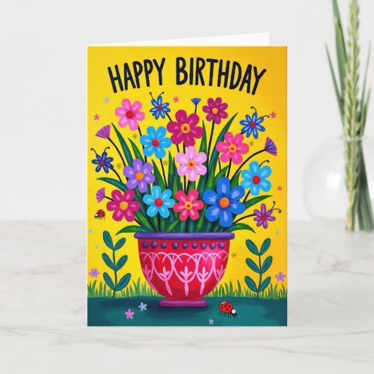 フォークアートの花 誕生日カード カード (正面)