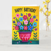 フォークアートの花 誕生日カード カード (黄色い花)