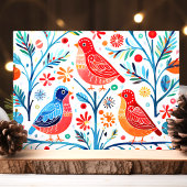 フォークアートの鳥と花のカラフルな花柄 シーズンカード