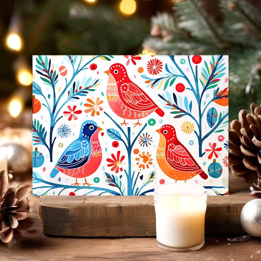 フォークアートの鳥と花カラフルフローラ シーズンカード