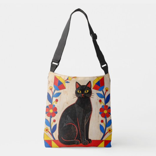フォークアートの黒猫 クロスボディバッグ (正面)