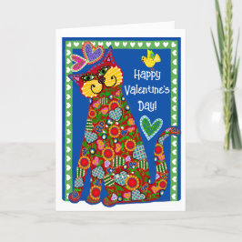 フォークアートを猫から畳んだバレンタインデー シーズンカード