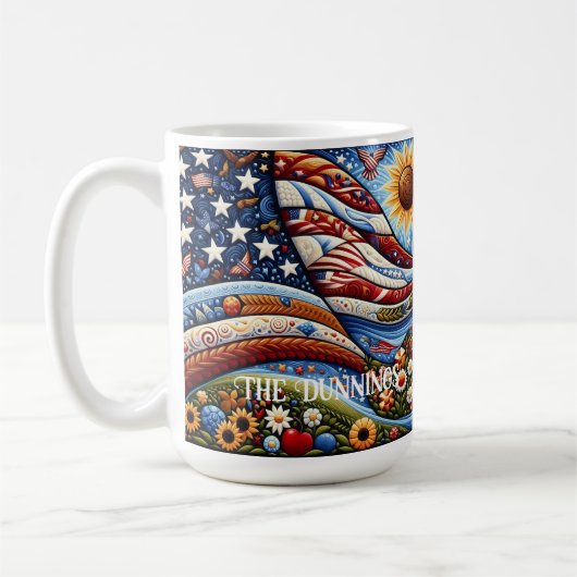 フォークアートアメリカ国旗の風景 コーヒーマグカップ (左)