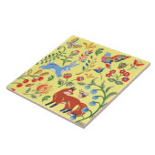 フォークアートイエローアニマルウッドランドフローラキツネウサギ タイル (側面)