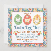 フォークアートイースターエッグキャット、バニー、シック・イースター 招待状 (正面)