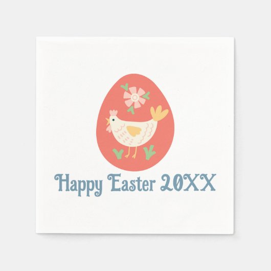 フォークアートイースターエッグチキン スタンダードカクテルナプキン (正面)