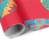 フォークアートイースターエッグ赤で包む紙 ラッピングペーパー (ロールコーナー)