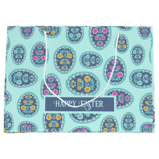 フォークアートイースターパターンピサンカインスパイアアア ラージペーパーバッグ (正面)