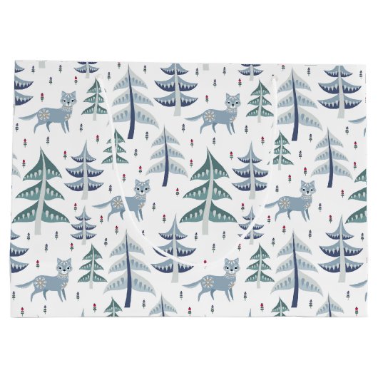 フォークアートウィンターキツネと木 ラージペーパーバッグ (裏面)