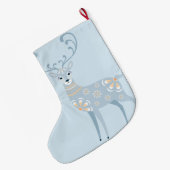 フォークアートウィンターディアーパーソナライズされた ラージクリスマスストッキング (裏面 (吊り時))