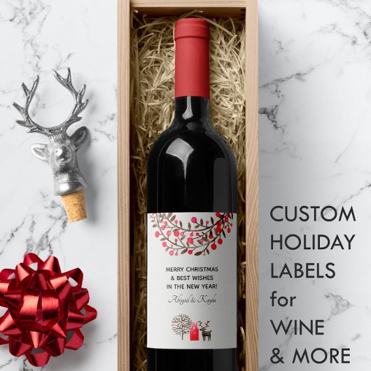 フォークアートウォーターカラートナカイ🦌スモークホワイト ワインラベル