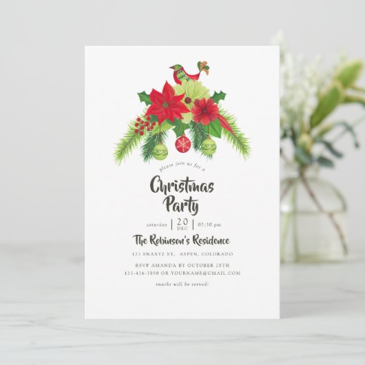 フォークアートウォーターカラーフローラクリスマスパーティー 招待状 (スタンド正面)