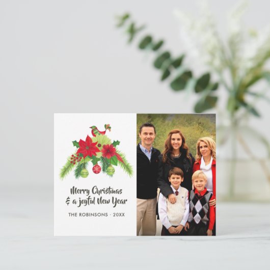 フォークアートウォーターカラーフローラクリスマスファミリーフォト シーズンポストカード (スタンド正面)