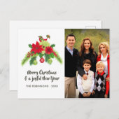 フォークアートウォーターカラーフローラクリスマスファミリーフォト シーズンポストカード (正面/裏面)