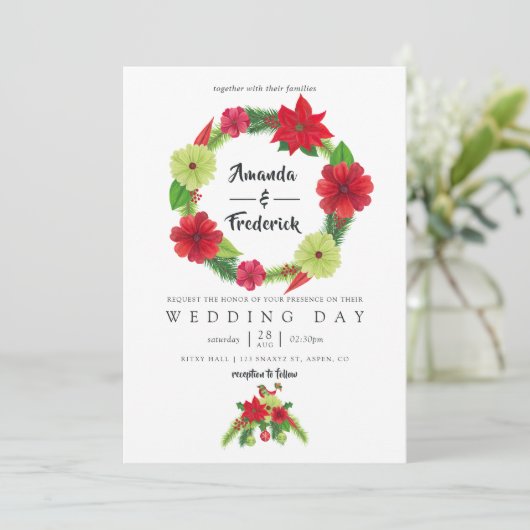 フォークアートウォーターカラーフローラクリスマス結婚ズ 招待状 (スタンド正面)