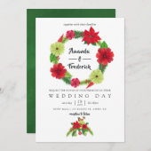 フォークアートウォーターカラーフローラクリスマス結婚ズ 招待状 (正面/裏面)