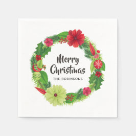 フォークアートウォーターカラーフローラクリスマス スタンダードカクテルナプキン