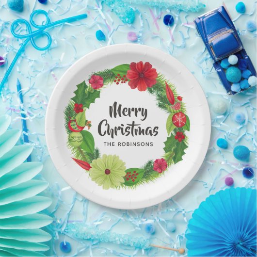 フォークアートウォーターカラーフローラクリスマス ペーパープレート (パーティー)