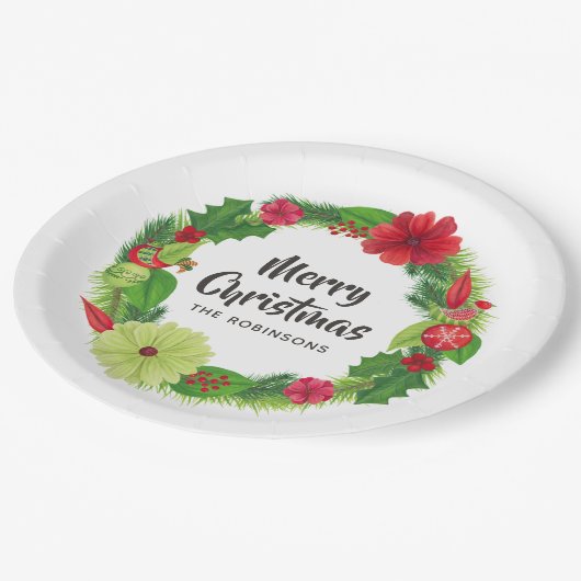 フォークアートウォーターカラーフローラクリスマス ペーパープレート (アングル)