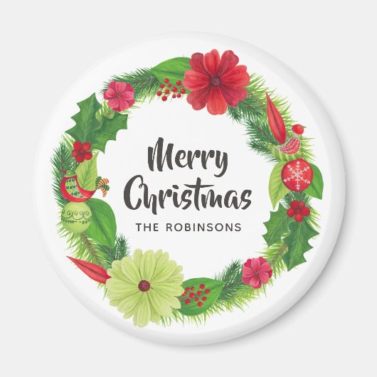 フォークアートウォーターカラーフローラクリスマス マグネット (正面)