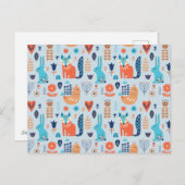 フォークアートウッドランド動物模様 シーズンポストカード (正面/裏面)