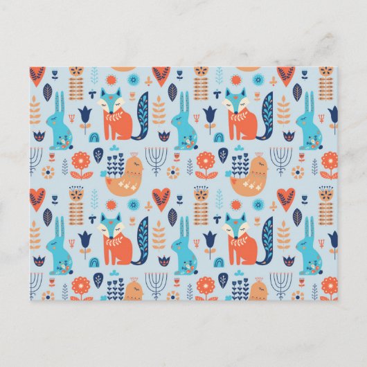 フォークアートウッドランド動物模様 シーズンポストカード (正面)