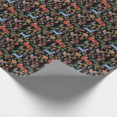 フォークアートウッドランド動物、フローラブラックキツネウサギ ラッピングペーパー (角)