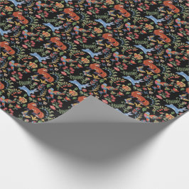 フォークアートウッドランド動物、フローラブラックキツネウサギ ラッピングペーパー