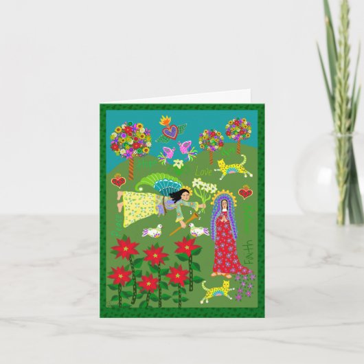 フォークアートエンジェルガブリエルとヴァージンメアリー カード (正面)