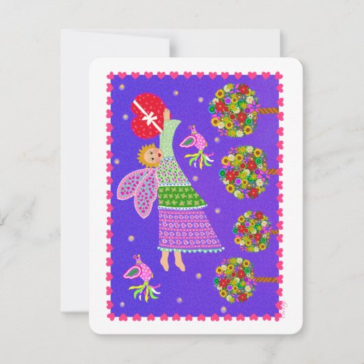 フォークアートエンジェルバレンタイン4.5x5.5ホリデーフラットカード シーズンカード (正面)